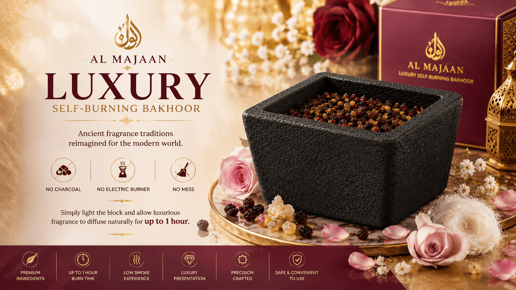 Al Majaan — luxury self-burning bakhoor, the art of burning fragrance